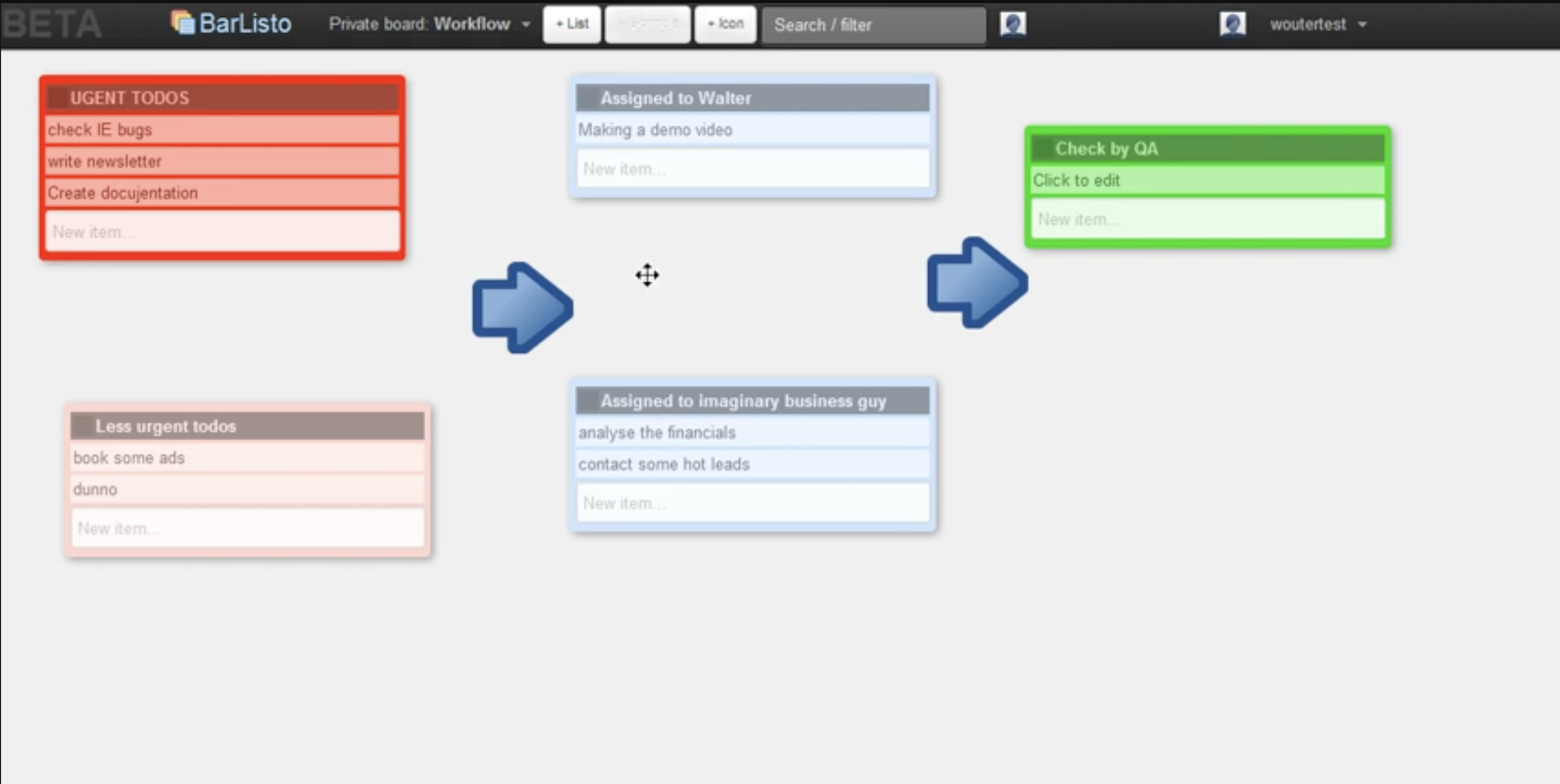 Barlisto interface showing shared list management