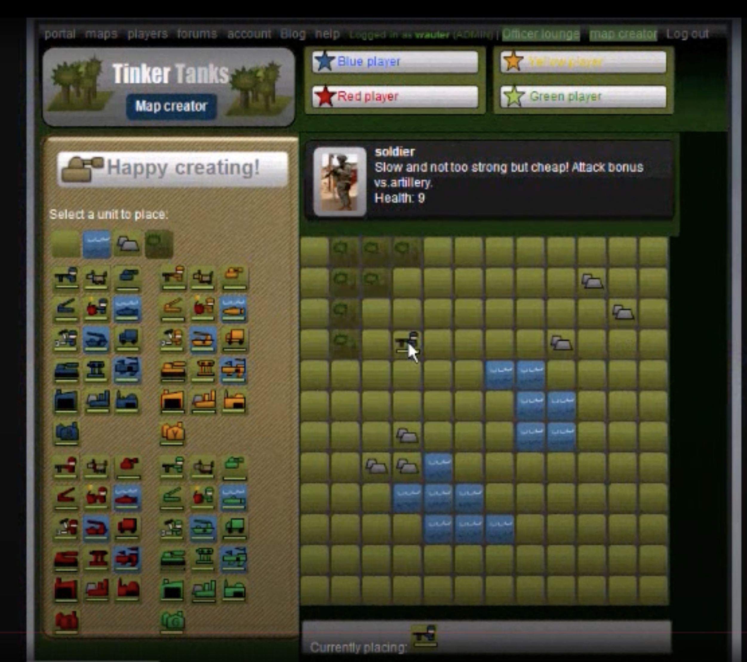 Tinkertanks game setup screen
