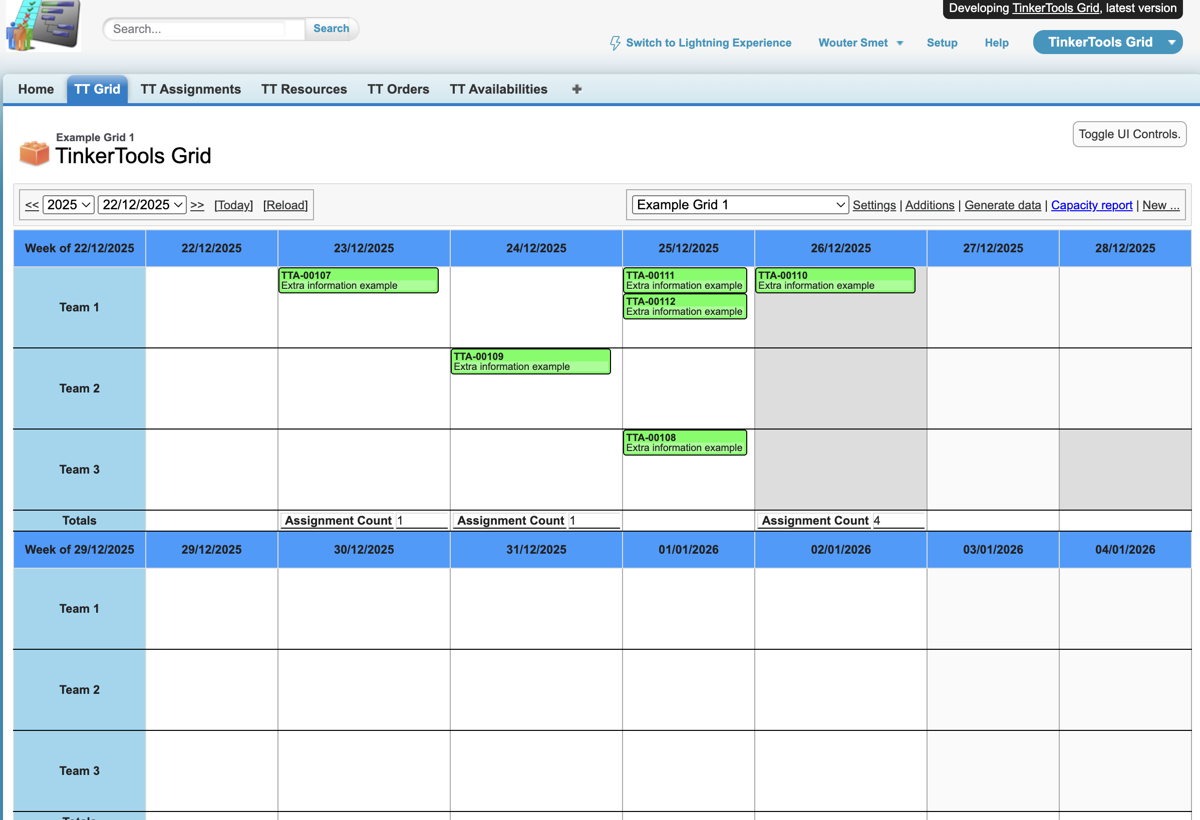 TinkerTools Salesforce scheduling grid interface