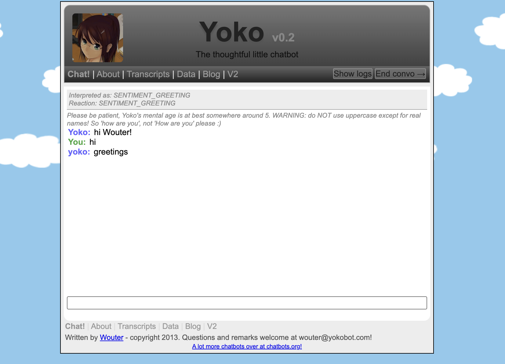 Yokobot chatbot interface