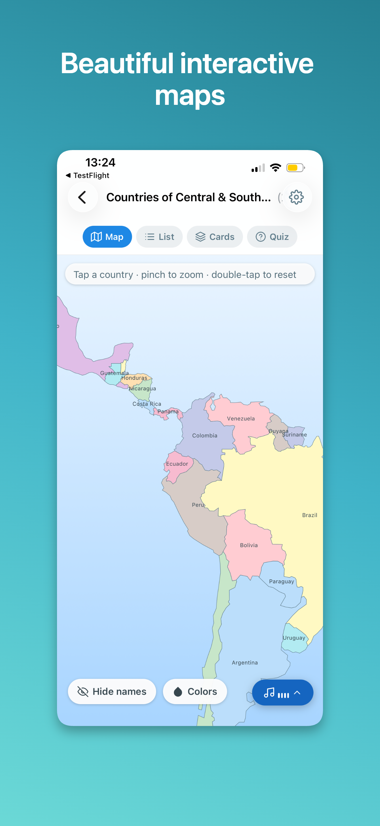 Beautiful interactive maps—Countries of Central & South America map with zoom and pan